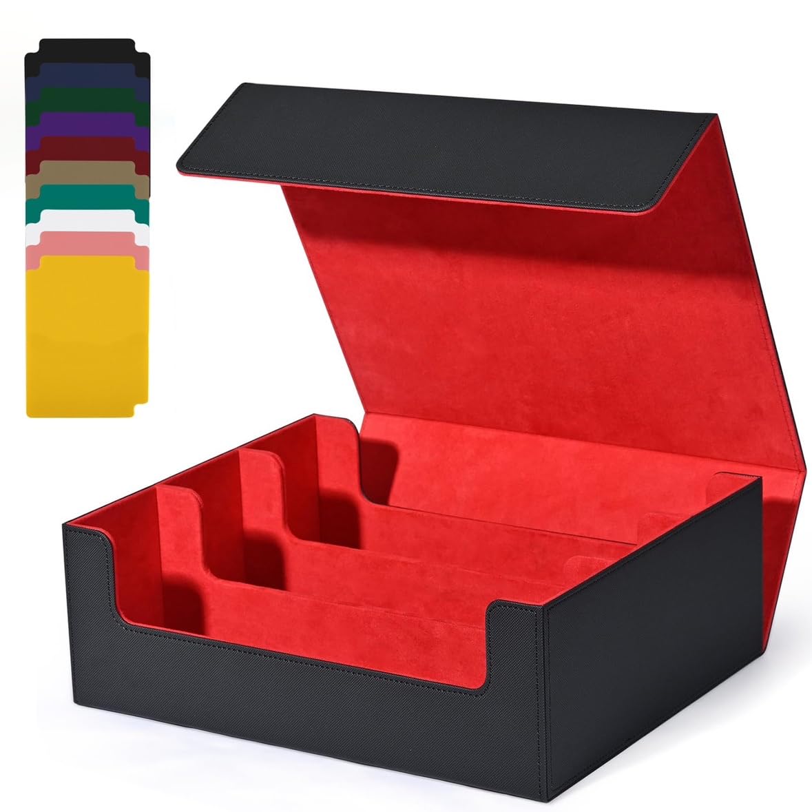 UAONO Card Storage Box for Trading Cards, Premium Card Deck Case Holds 1800+ Single Sleeved Cards for MTG Yugioh TCG, Strong Magnet Card Box Fits Magic Game Cards (Black&red)