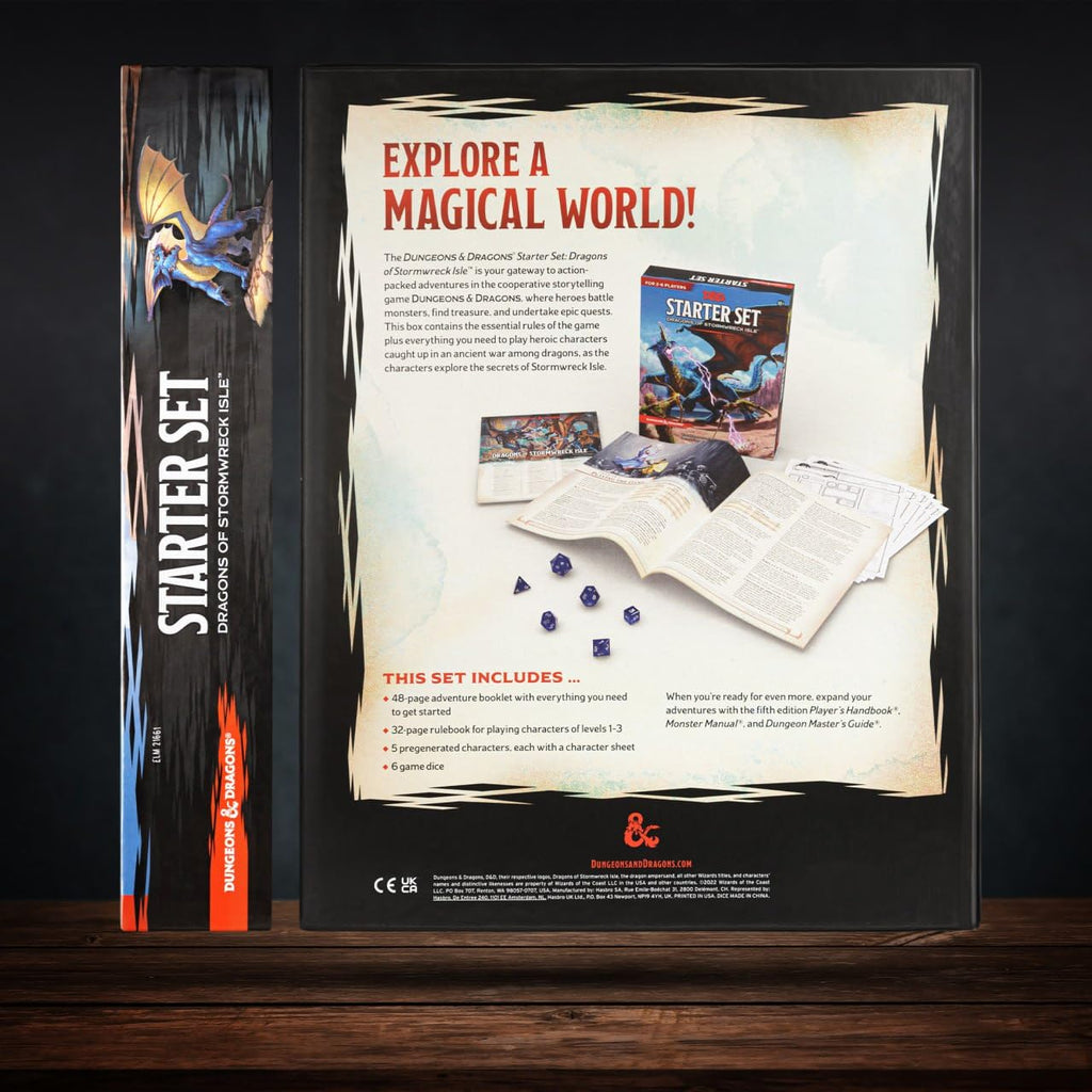 CraftyCrocodile Dungeons and Dragons Starter Set - Dragons of Stormwreck Isle - Extra 6 Dice Sets, Flannel Bags, Master Screen, New Heroes - D&D Board Game