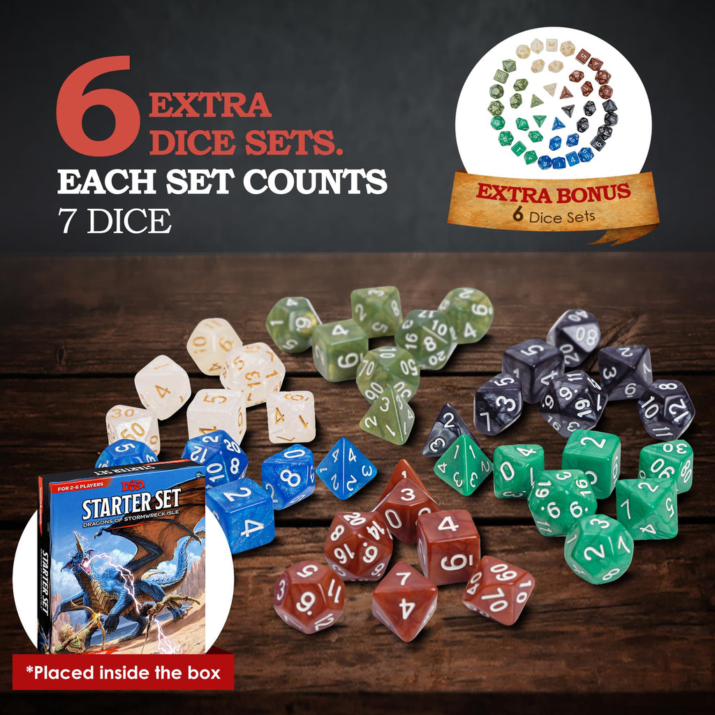 CraftyCrocodile Dungeons and Dragons Starter Set - Dragons of Stormwreck Isle - Extra 6 Dice Sets, Flannel Bags, Master Screen, New Heroes - D&D Board Game