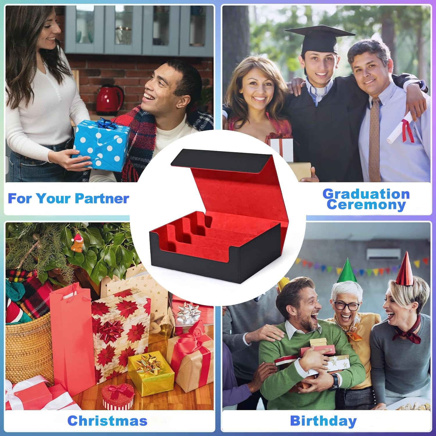 UAONO Card Storage Box for Trading Cards, Premium Card Deck Case Holds 1800+ Single Sleeved Cards for MTG Yugioh TCG, Strong Magnet Card Box Fits Magic Game Cards (Black&red)